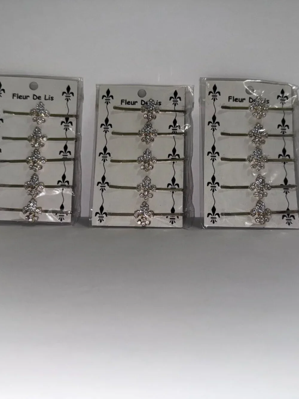 NWT Vintage Rhinestone Fleur De Lis Hair Bobby Pins Set